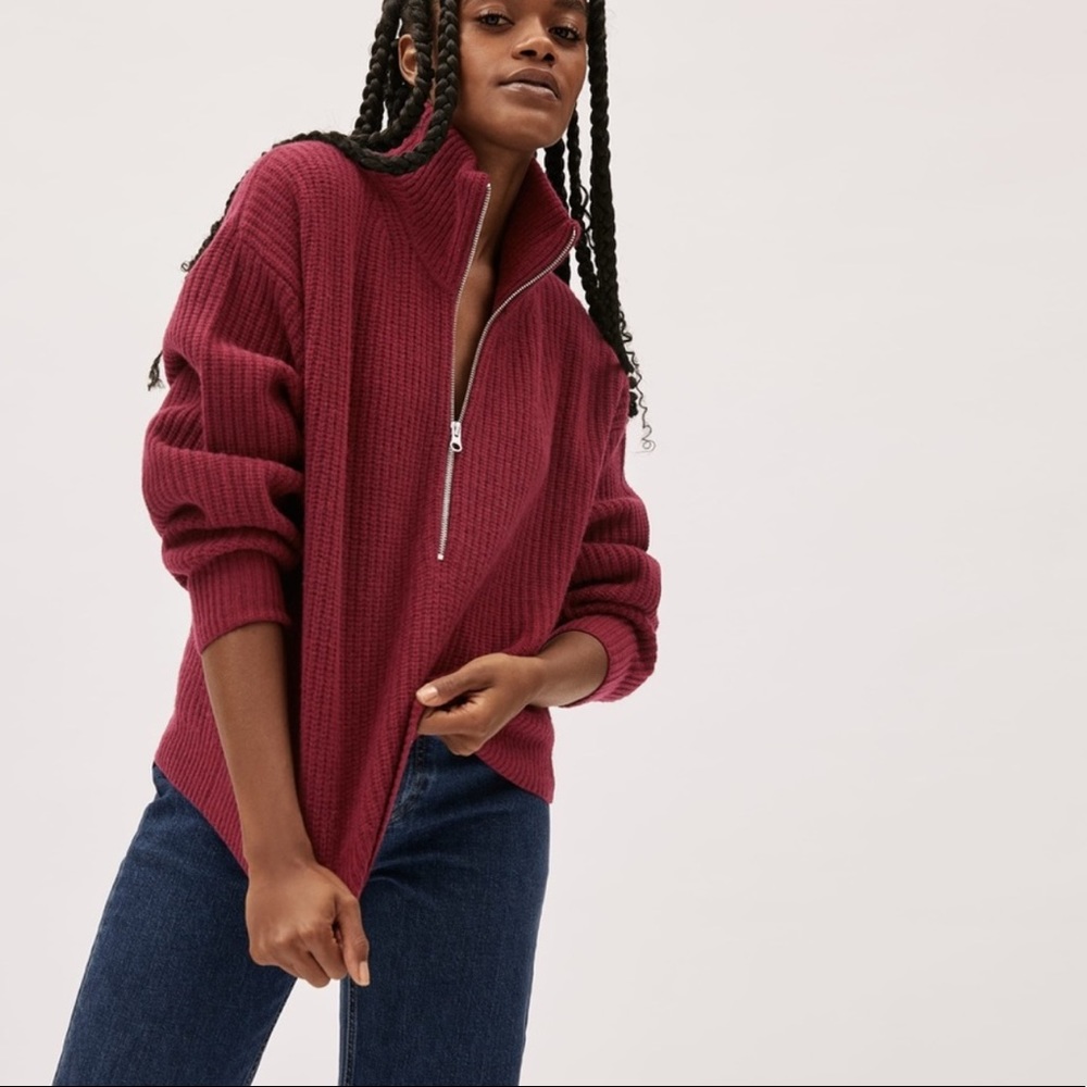 everlane • felted merino quarter zip sweater red